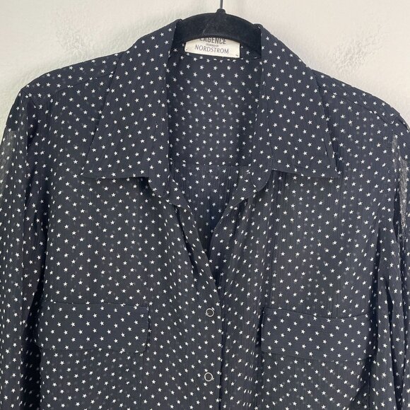 LAgence Nordstrom Womens 6 Black Star Print Sheer Button Up Long Sleeve Blouse - Picture 8 of 12